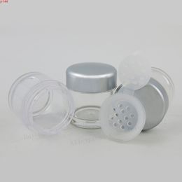 50 x 5G Clear Sample Make up Plastic Jar Travel 5ml powder case with 12 Holes Silver Cap Cosmetic Mini Cream Powder Containersgood qualtity