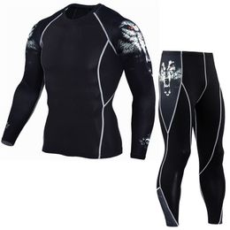 Men Thermal underwear winter long johns 2 piece Sports suit Men's Compression leggings Quick dry t-shirt long sleeve jogging set 201125