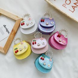 Baby Girls Summer Laser Pearl Purses and Handbags for Children Cherry Decor Party Bags Kids Flower Chain Purse Toddler Coin Bag