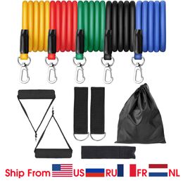 11pcs Exercise Resistance Bands Set Expander Yaga Pull Rope Gym Training Fitness Band Home Workout With Door Anchor Ankle Strap Q1225