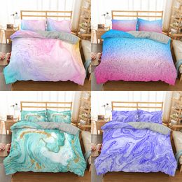 Homesky Chic Girly Marble Duvet Cover Colourful Glitter Turquoise Bedding Comforter Set Abstract Aqua Teel Blue Quilt Cover 201127
