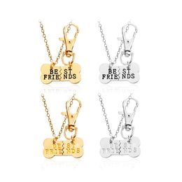 Hot selling Bone Shape BEST FRIENDS Pendants Keychain Necklace for Women Couple Silver Gold Plating Jewelry Set