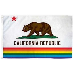 California Rainbow Pride Flags Banners 3x5FT 100D Polyester Fast Shipping Vivid Colour With Two Brass Grommets