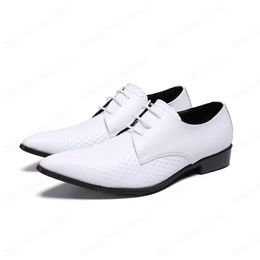 New Fashion Solid Genuine Leather Men Business Shoes Large Size Lace Up Pointed Toe Formal Dress Men Party Shoes