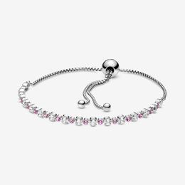 New Arrival Pink & Clear Sparkle Slider Bracelet 925-Sterling-Silver Adjustable Cubic Zirconia Bracelet for Women Luxury Jewellery