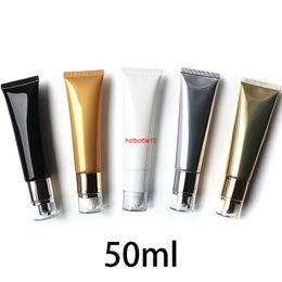 Empty 50ml Cosmetic Pump Bottle 50g Airless Squeeze Tube Makeup Foundation Cream Packaging Container White Black Silver Goldshipping