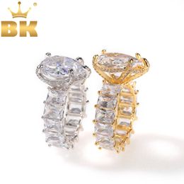 THE BLING KING Water Drip Top Large Iced Out Baguette Ring Gold White Colour 7mm Square CZ 1 Row Fashion Gift Hiphop Jewellery J1225