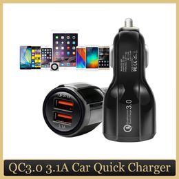 QC3.0 CE FCC ROHS Certified Quick Charger Dual 2 USB Port Fast Car Charger for iPhone Samsung Huawei Tablet with Retail Box