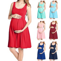 Maternity Vest Dresses Maternity Clothes Pregnant Dresses Pregnancy Clothes Women Solid Colour Formal Dress Casual O-Neck Dresse LJ201114