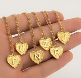 European American Fashion Gold 26 Letters Pendant Necklace Love Heart Alphabet Name Initials Necklace Womens Jewelry