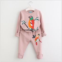 2021 New Spring Autumn Girls Casual Clothing Sets Cartoon Bird Sweatshirt+Pants 2pcs Set Kids Suit Children Outfits