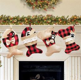 4 Styles Creative Christmas Pet Socks Santa Cute Bone Gift Cloth Bag Children Home Party Festival Decorations Wholesale