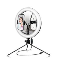 LED Circle Ring Light Mirror with Smartphone Holder Phone Tripod for Makeup Selfie Photo Video Live stream on YouTube Tiktok