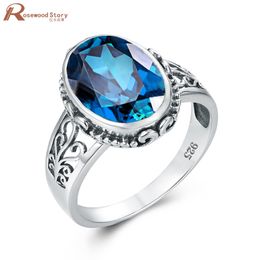 Women Silver Colour 925 Princess Sea Blue Topaz Diamond Ring Oval Gemstone Bizuteria Anillo 925 Jewellery for Women Ring Box