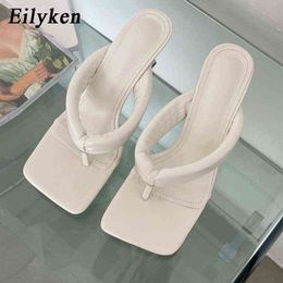 Eilyken 2022 New Summer Fashion Women Mules Low Heels Flip Flops Slippers Sandals Square Open-toed High Quality Slides Shoes Y220301