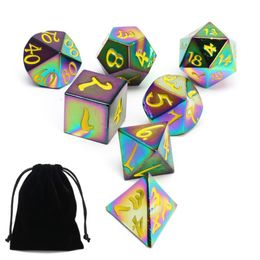 -Gamburing Rainbow Metal Dice Set 7-Die Polyhedral para Dungeons Dragões Role Jogo Jogo Pathfinder RPG e Math Ensination