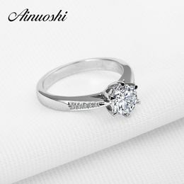 AINOUSHI Round Cut 1 ct Sona 6 Prongs 925 Solid Sterling Silver Ring for Women Engagement Wedding Y200106