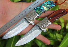 1Pcs New EDC Pocket Flipper Folding Blade Knife VG10 Damascus Steel Drop Point Blade Rosewood / Abalone shell Handle Ball Bearing Knives