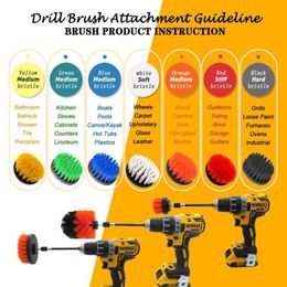 4pcs/set Drill Power Scrub Clean Brush Electric Drill Brush Kit With Extension For Cleaning Car, Seat, Carpet, Up jllDGq