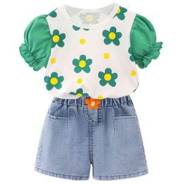 Baby Girl Clothes Summer Fashion Flower Short Sleeve Top + Jeans Suit for Newborn Baby Girl Clothes 0-4 Years Children's outfit Y220310