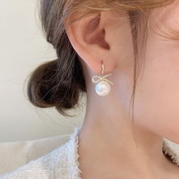 S1951 Fashion Jewellery Rhinstone Bowknot Faux Pearl Elegant Earrings Dangle Earrings