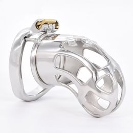Large Male Chastity Device Cock Cage Metal Bondage Belt Scrotum Groove Lock Penis Rings Fetish Lockable Sex Toys for Men 86