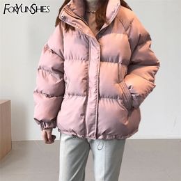 FORYUNSHES Women Winter Parkas Coat Femme Loose Casual Warm Thick Jacket Pink Windproof Bread Tops Outercoat Korean Style 201202