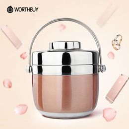 WORTHBUY Japanese Thermal Lunch Box For Kids Picnic Camping Portable Stainless Steel Bento Box Fruits Food Container Storage T200710