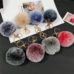 8cm Pom Poms Keychains Faux Rabbit Fluffy Fur Ball Keyring Car Key Ring Charm Key Holder Pendant Jewelry Fashion Accessories