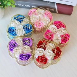 Valentine Roses Plated Iron Basket Flower Artificial Soap Rose Wedding Birthday Mothers Day Gift