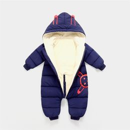 OLEKID 2020 Baby Winter Jumpsuit Plus Velvet Thick Down Cotton Baby Snowsuit Newborn Rompers Toddler Baby Boys Winter Coat LJ201007