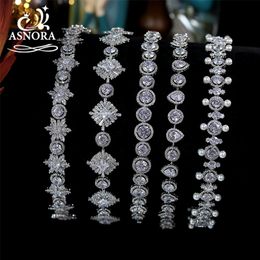 Fashion Cubic Zirconia Crystal Headbands for Women Wedding Hair Accessories Crowns Bride Jewellery Party Pearl Tiaras Gift 220217