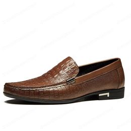 Brown Dress Loafers Men Crocodile Shoes Dress Business Shoes Men Classic Italian Formal Mens Shoes Genuine Leather