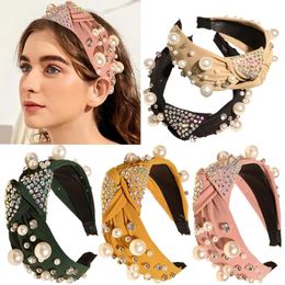 Women's Headband Big Pearl Crystal Knot Hairbands Europe Lady Girls Hair Hoop Wide Side Bezel Headwear Fashion Hair Accessories