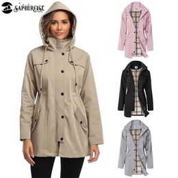 Women's Rain Jacket Long Hooded Water-resistant Windbreaker Raincoat for Outdoor