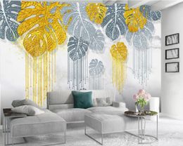 Grey Golden Leaf 3d Wallpaper 3d Wall Paper for Living Room Interior Decorative Silk 3d Mural Wallpaper