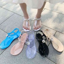 Summer Flat Bottom Women Sandals Fashion Rhinestone Clip Toe Girl Footwear Large Size Flip Flops Comfortable Ladies Jelly Shoes Y220209