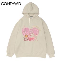 Hip Hop Hoodies Sweatshirts Streetwear Heart Bear Print Fleece Hooded Mens Harajuku Cotton Loose Winter Pullover Khaki Man 220315