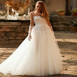 Newest Fashion A Line Wedding Dresses With Detachable Sleeves Boho Lace Princess Bridal Gowns Spaghetti Strap Sweep Train Robes De Mariée