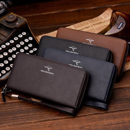 Hot Sale Men Leather Wallet With Strap High Quality Zipper Wallets Men Brand Long Purse Male Clutch Casual Long Money Bag