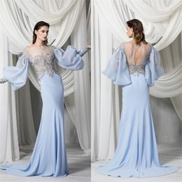 2021 Fashion Evening Dresses Long Sleeves Lace Appliques Beads Prom Gowns Custom Made Sweep Train Plus Size Special Occasion Dress