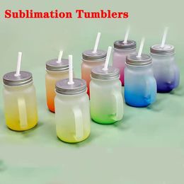 15oz Heat Transfer Wine Tumblers Sublimation Handle Water Cups DIY Outdoor Sports Drinking Bottles 8 Colors