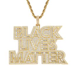 Iced Out Letter Necklace BLACK LIVES MATTER Pendant Necklace Micro Paved Zircon Mens Hip Hop Jewellery Gift