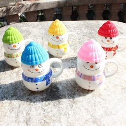 Christmas Silicone Creative Fashion Cute Ceramic Mug Cartoon Water Bottle for Birthday Gift Tea Milk Cup with Handle Snowman Cup 201128