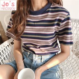 Korean Summer T-shirt Women Casual Ulzzang Long Sleeve Striped T Shirt Female Tshirt Vogue Tops Tee T200516