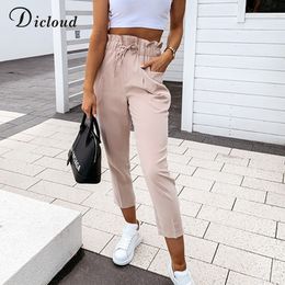 DICLOUD Casual High Waist Khaki Pants Women Autumn Brown Ladies Office Trousers Drawstring Pocket Female Pencil Pants 201109