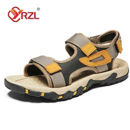 Sandals YRZL for Men Genuine Leather Summer Leisure Beach Shoes Outdoor Water Hiking Climbing Fishing 220302