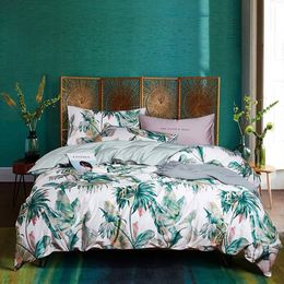 Papa&Mima Nordic Pastoral Floral Egyptian Cotton Bedding Set Queen King Size Duvet Cover Set Fitted Sheet Pillowcase 201128