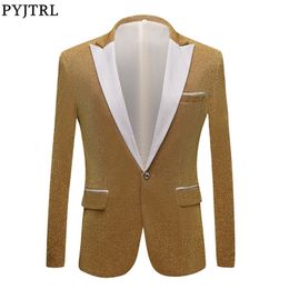 PYJTRL Men's Fashion Shiny Purple Gold Red Black Silver Grey Suit Jacket Wedding Groom Prom Singers Blazers Men Blazer Slim Fit 201104