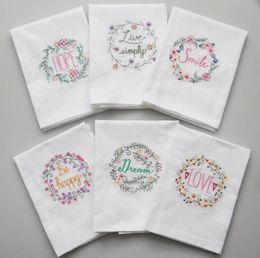 Embroidered Napkins Letter Cotton Tea Towels Absorbent Table Napkins Kitchen Use Handkerchief Boutique Wedding Cloth 5 Designs SN1912